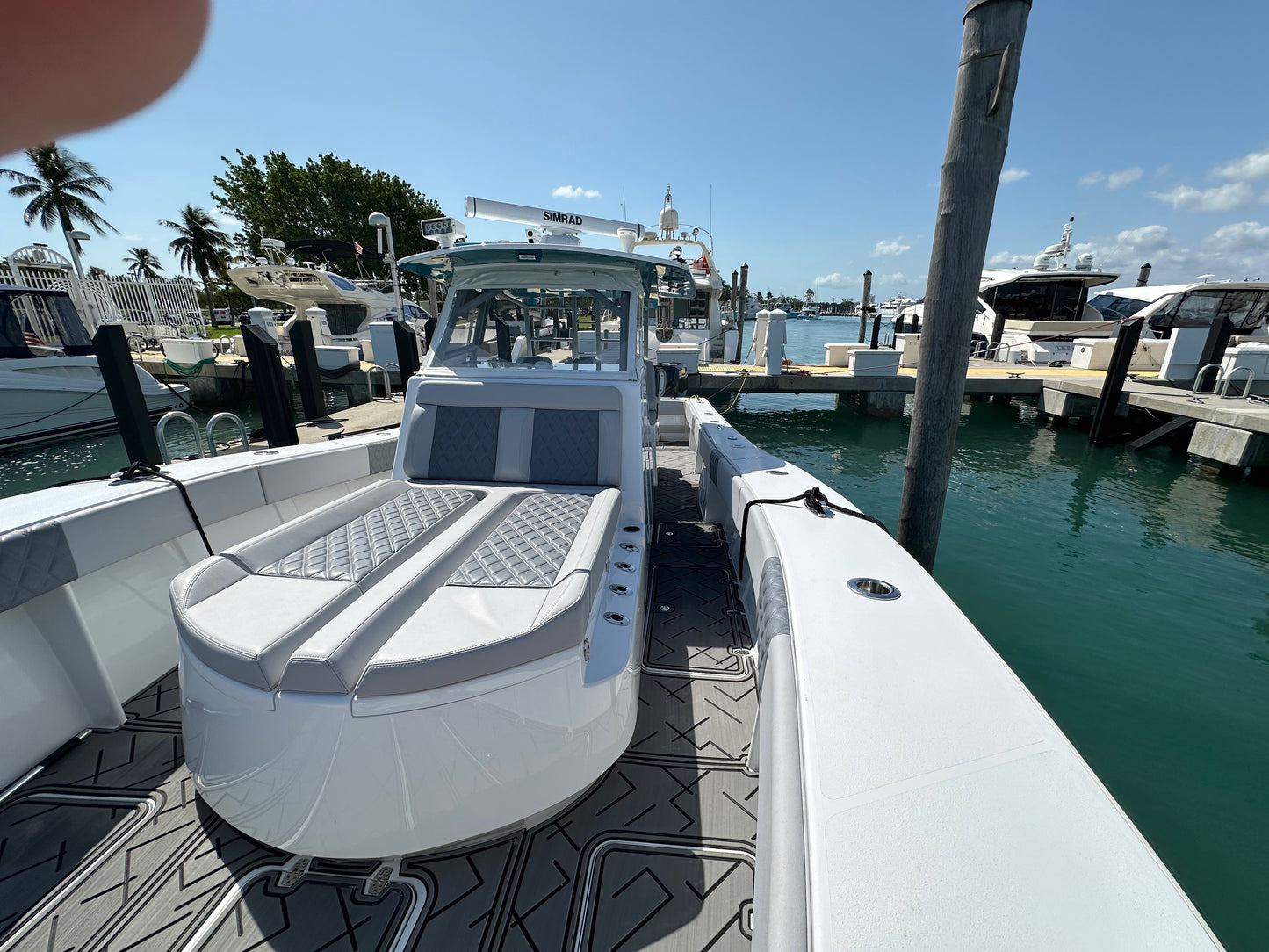 Triple helm center console and coffin box